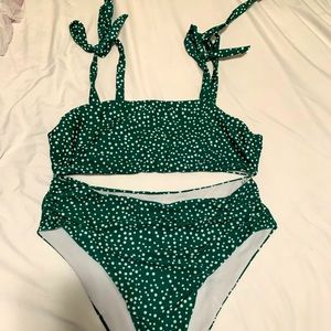 Green poka dot bikini!